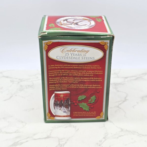 BUDWEISER Holiday Beer Stein 25th Anniversary 2004 CLYDESDALE Horse with COA New - Picture 14 of 16